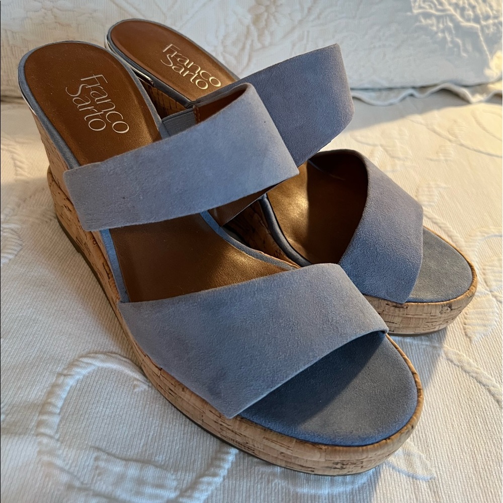 Franco Sarto Light Blue Suede Platform Sandals